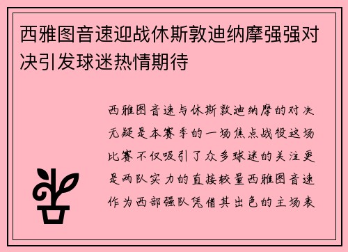 西雅图音速迎战休斯敦迪纳摩强强对决引发球迷热情期待